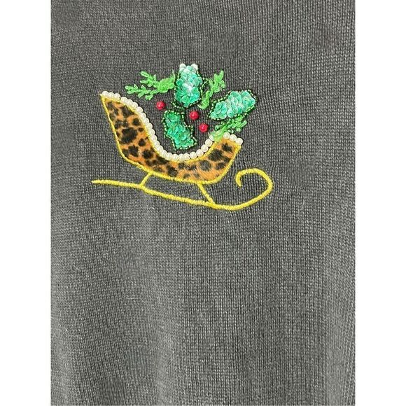 Vintage BP Design Christmas Cardigan Leopard Fur Sleighs Sequins/Pearls Size S - Picture 9 of 9